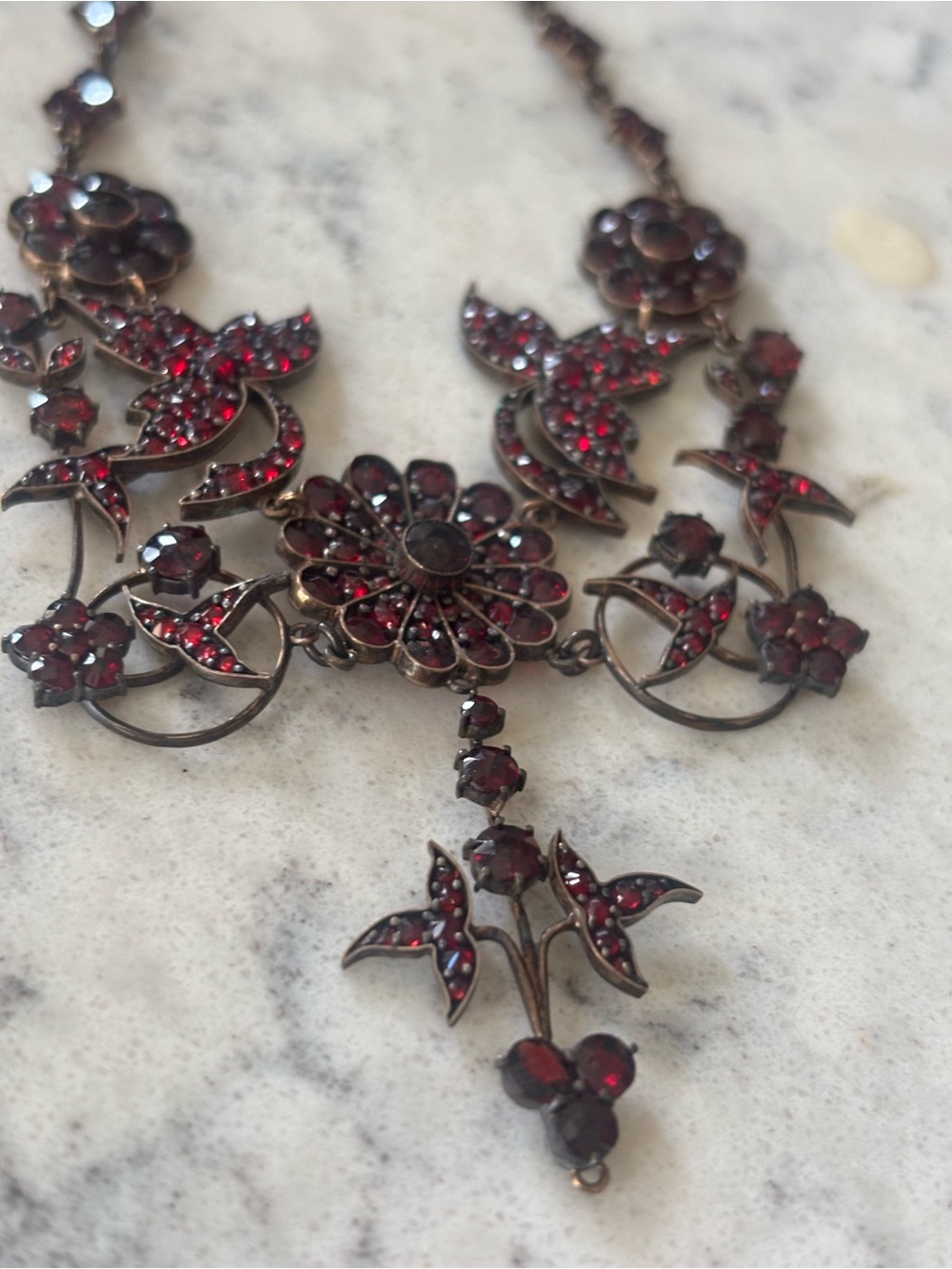 Garnet-Style Floral Statement Necklace - Women Jewelry antique